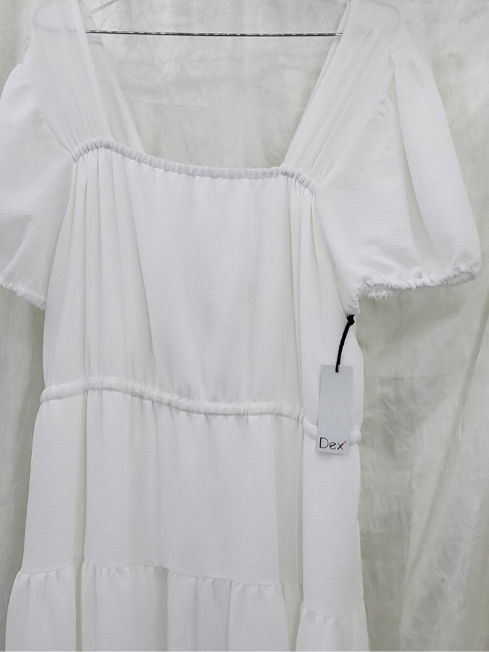 Dex Puff Sleeve  White Tiered Midi Dress Size XL - Picture 4 of 11